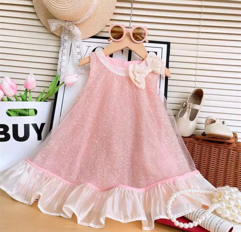 Girls Sequin Net Overlay Ruffle Hem Princess Dress