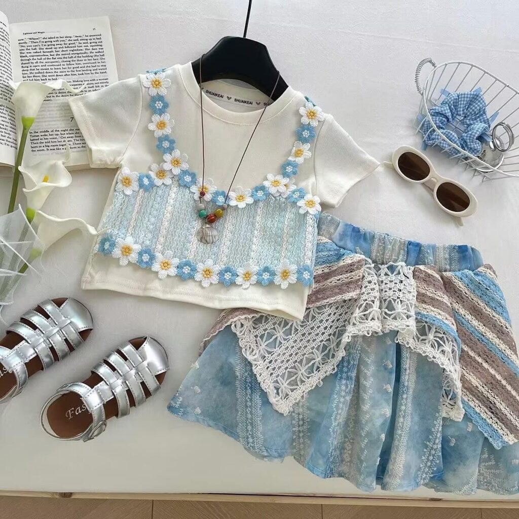Children’s Boho Lace Top + Skirt Set